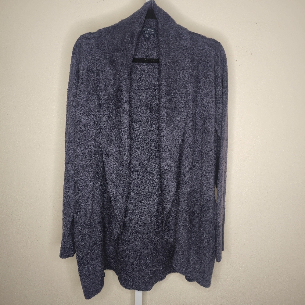 Barefoot Dreams Cozychic Lite Knit Circle Cardi Open Front Blue Gray Size L/XL
